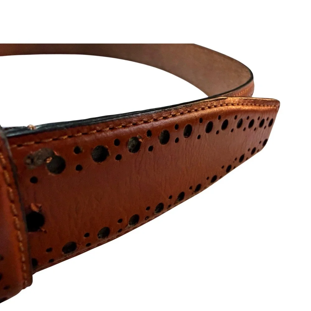 Cole Haan Leather Brogue Belt Mens 36 Brown Perforated Wingtip